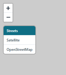 The basemap switcher with Streets, Satellite, and OpenStreetMap buttons under the zoom control